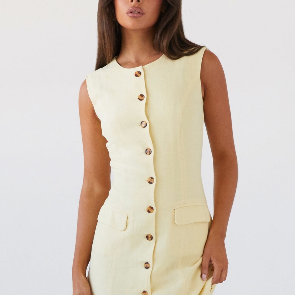 Elegant Yellow Linen Mini Dress Dress